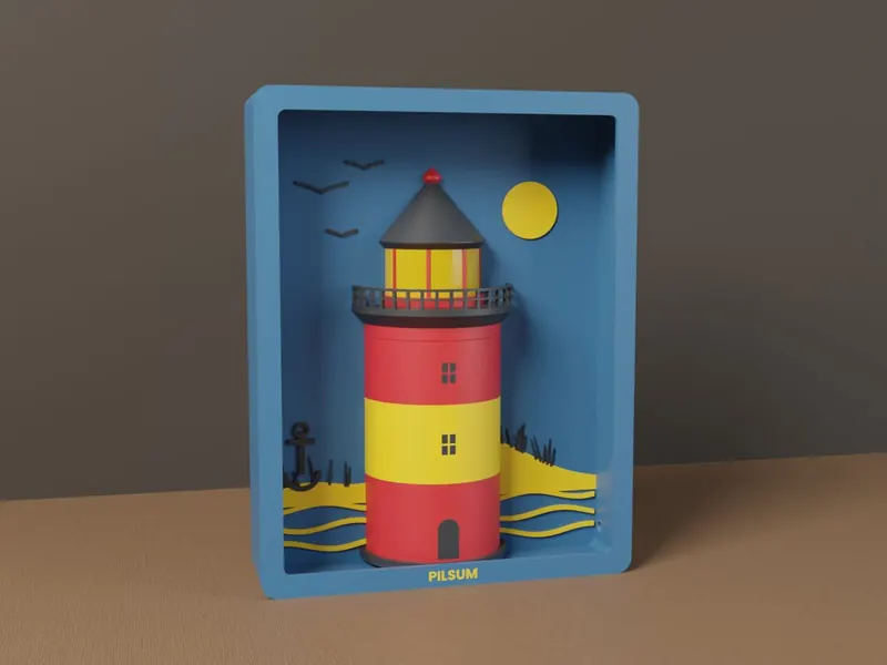 Maritimer Tiefenrahmen mit Leuchtturm Pilsum