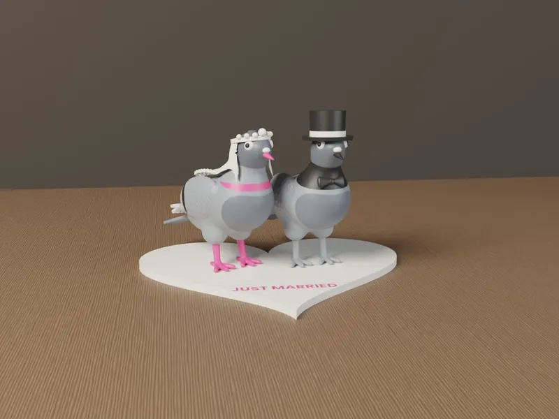 3D-gedruckter Tortenaufsatz mit Brautpaar-Tauben